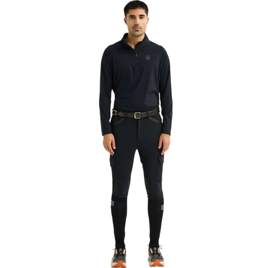 Maya Delorez Men's Cargo Half Seat Breeches-Black-Model Front View