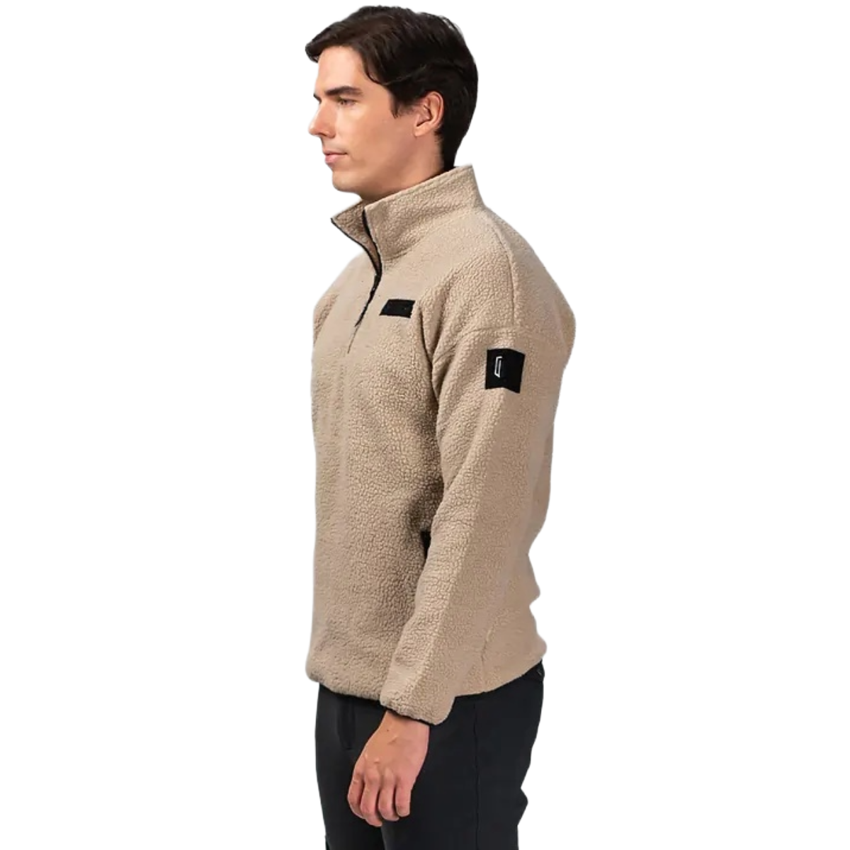 Maya Delorez Unisex Teddy Halfzip Sweater-Light Beige-Side View