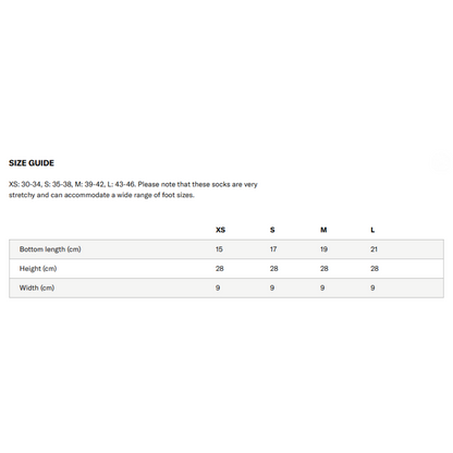 Maya Delorez Competition Socks-Size Chart