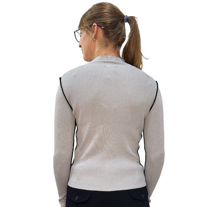 Kastel Dove Gray Ribbed Mock Neck Sweater with Black Piping