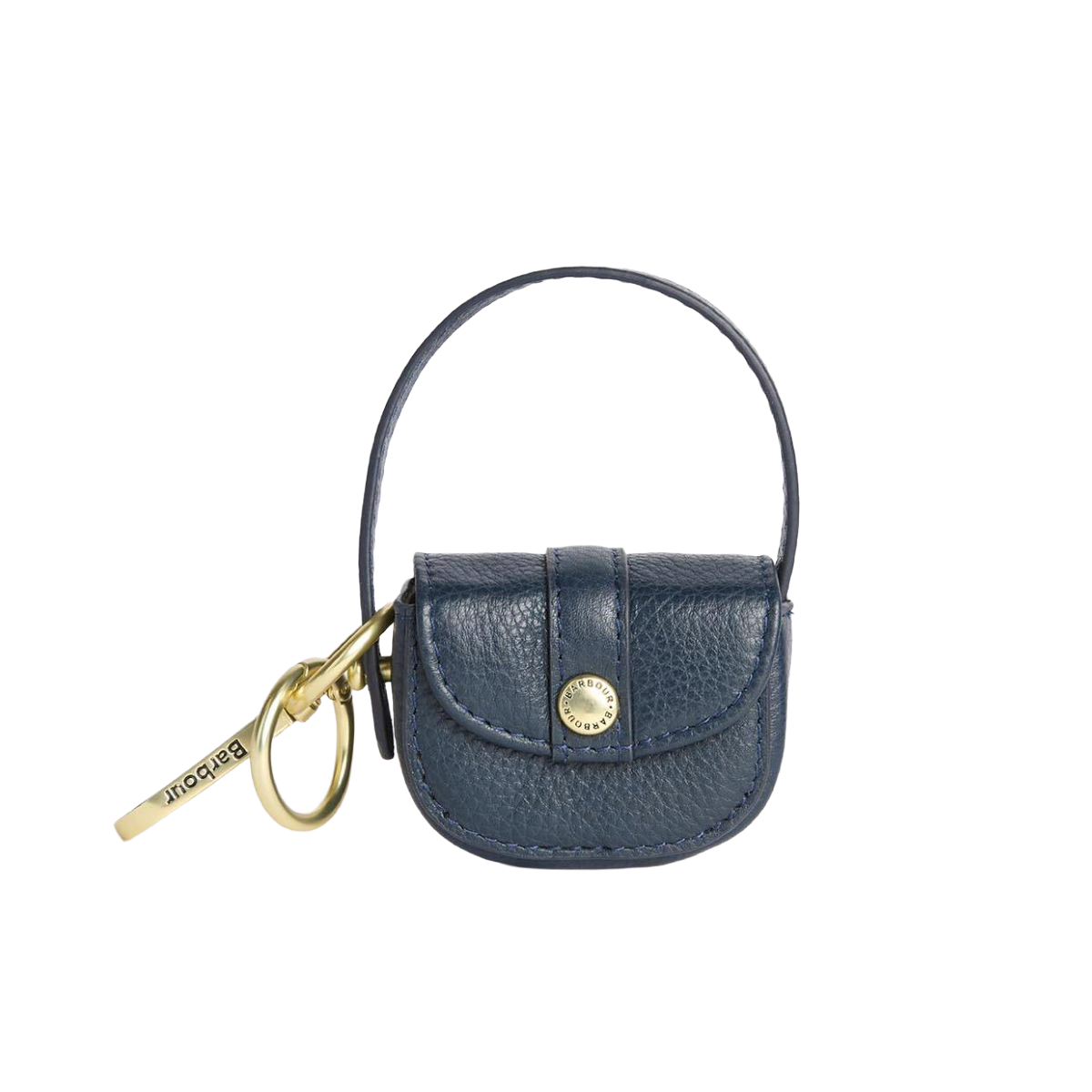 Barbour Leather Mini Elm Bag Charm, navy, front view