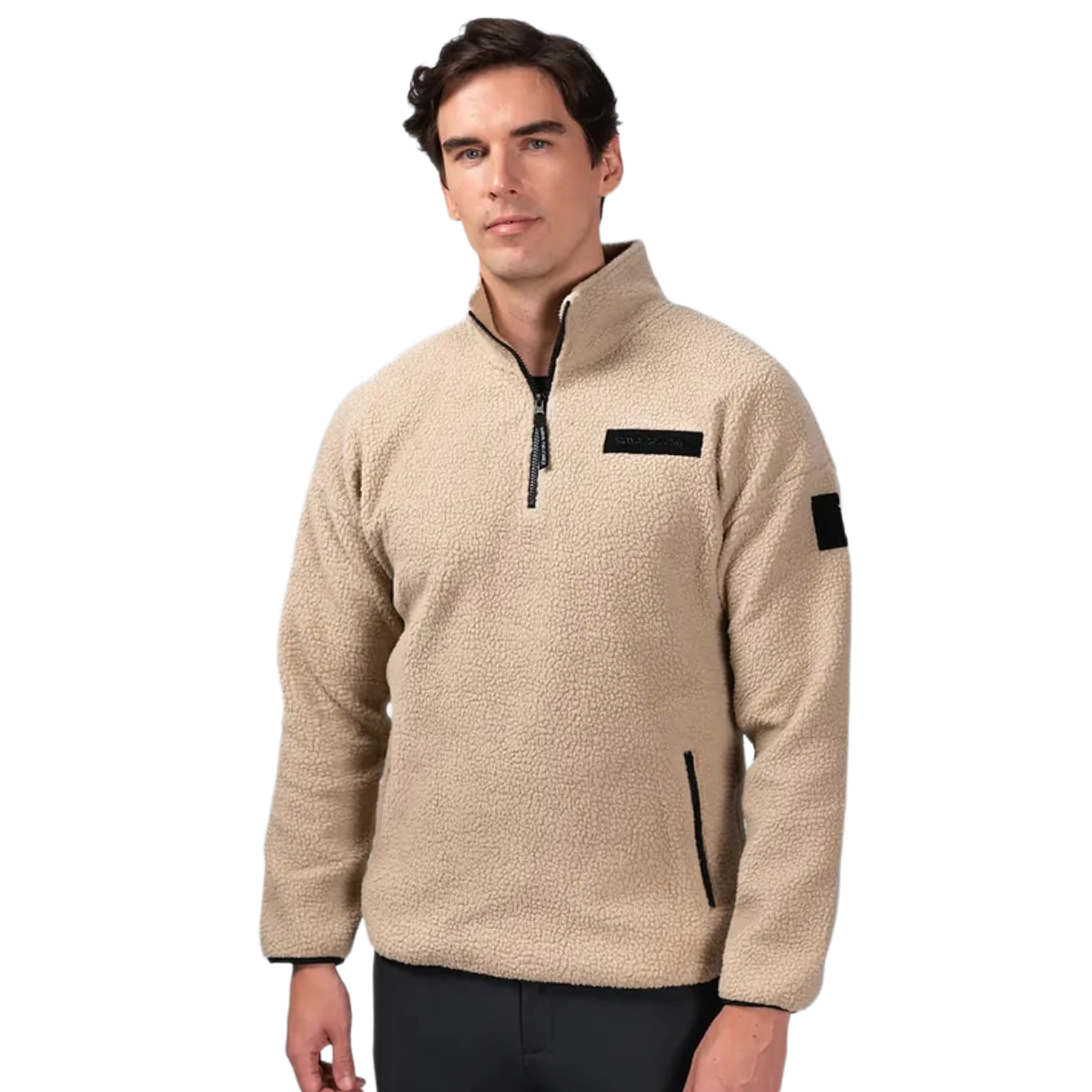 Maya Delorez Unisex Teddy Halfzip Sweater-Light Beige-Front View