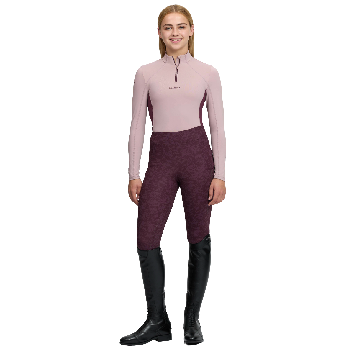LeMieux Young Rider Classique Base Layer-wild rose-model-full body- front view