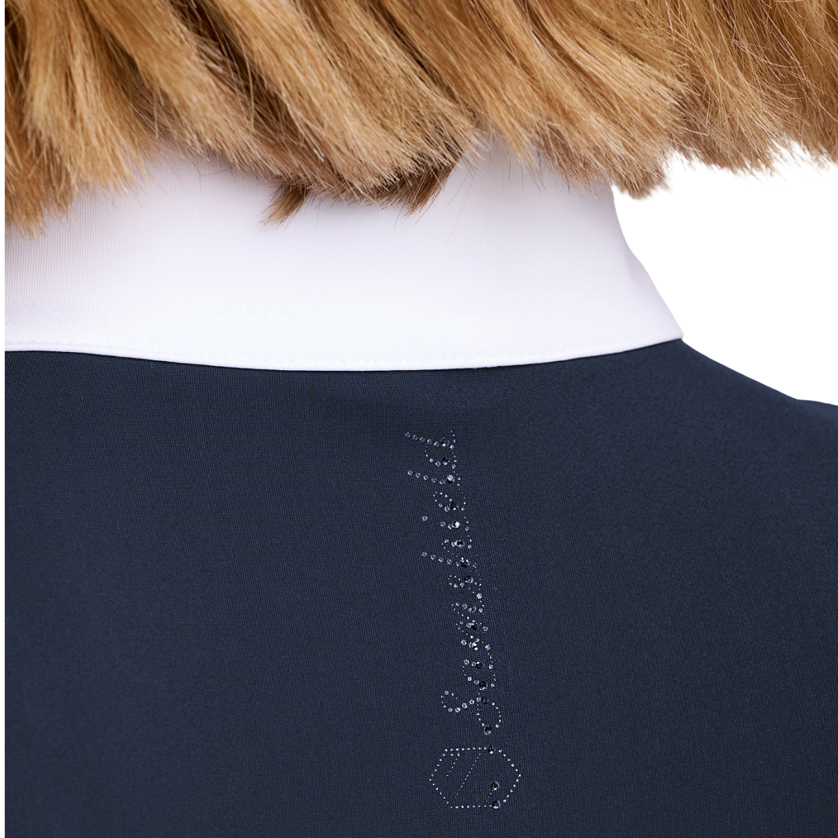 Samshield Women's Lucia Sport Long Sleeve Show Shirt, navy,  logo neck view