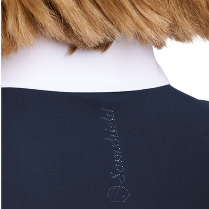 Samshield Women's Lucia Sport Long Sleeve Show Shirt, navy,  logo neck view