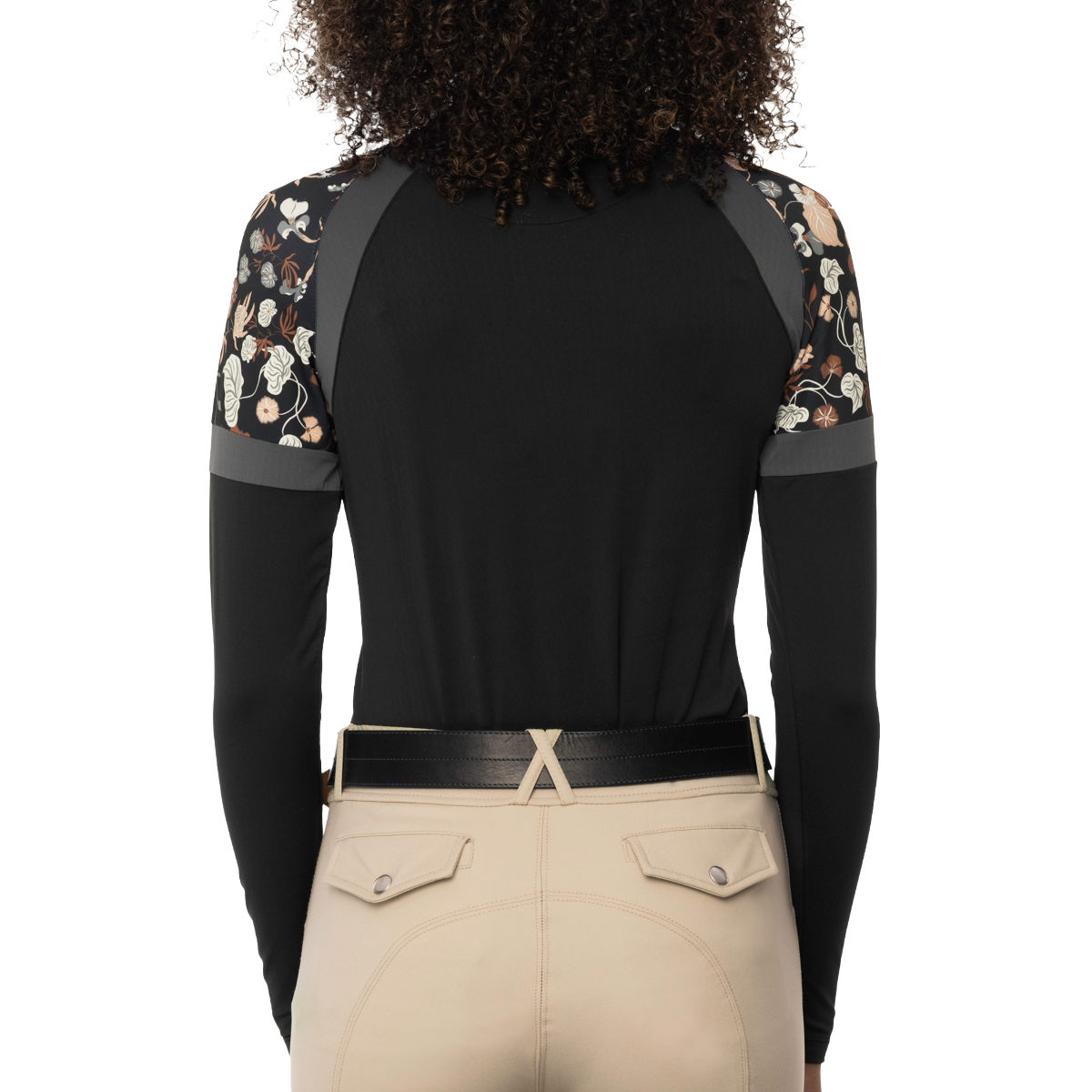 Kastel-Women's 1/4 Zip Long Sleeve Paneled Raglan w/ Crystal Zipper-Neutral Modern Begonia-Back View