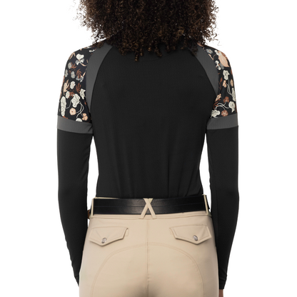 Kastel-Women's 1/4 Zip Long Sleeve Paneled Raglan w/ Crystal Zipper-Neutral Modern Begonia-Back View