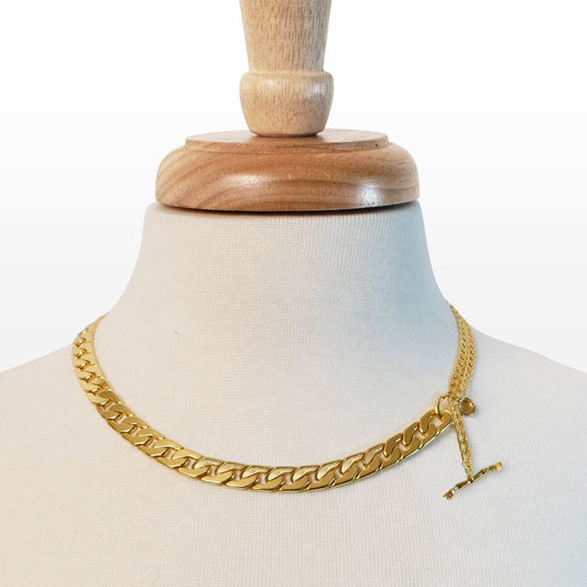 Urban Equestrian  Cadence - Convertible Equestrian Curb Chain T-Bar Necklace in Gold