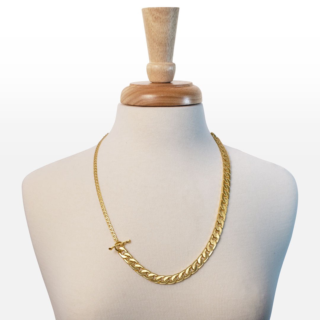 Urban Equestrian  Cadence - Convertible Equestrian Curb Chain T-Bar Necklace in Gold