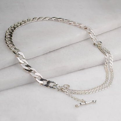 Urban Equestrian  Cadence - Equestrian Curb Chain T-Bar Necklace in Silver