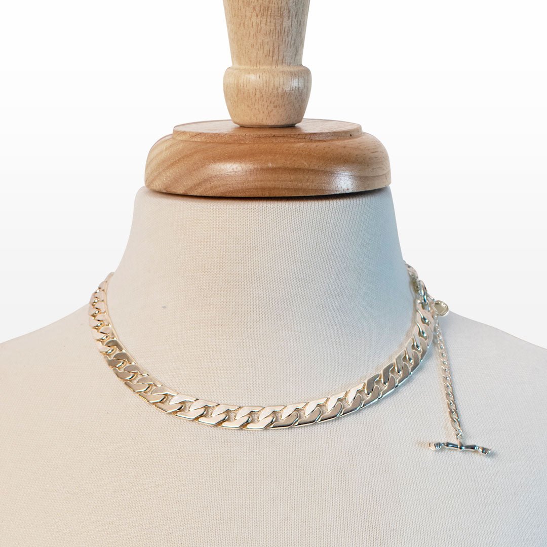 Urban Equestrian  Cadence - Convertible Equestrian Curb Chain T-Bar Necklace in Silver