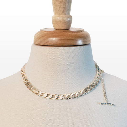 Urban Equestrian  Cadence - Convertible Equestrian Curb Chain T-Bar Necklace in Silver