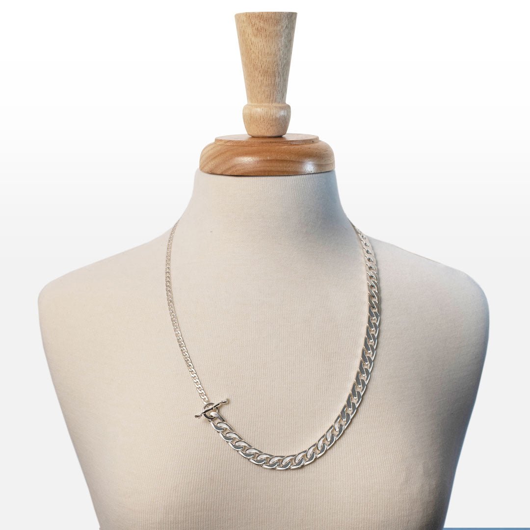 Urban Equestrian  Cadence - Convertible Equestrian Curb Chain T-Bar Necklace in Silver