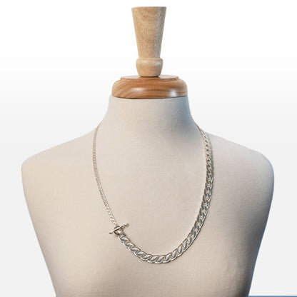 Urban Equestrian  Cadence - Convertible Equestrian Curb Chain T-Bar Necklace in Silver