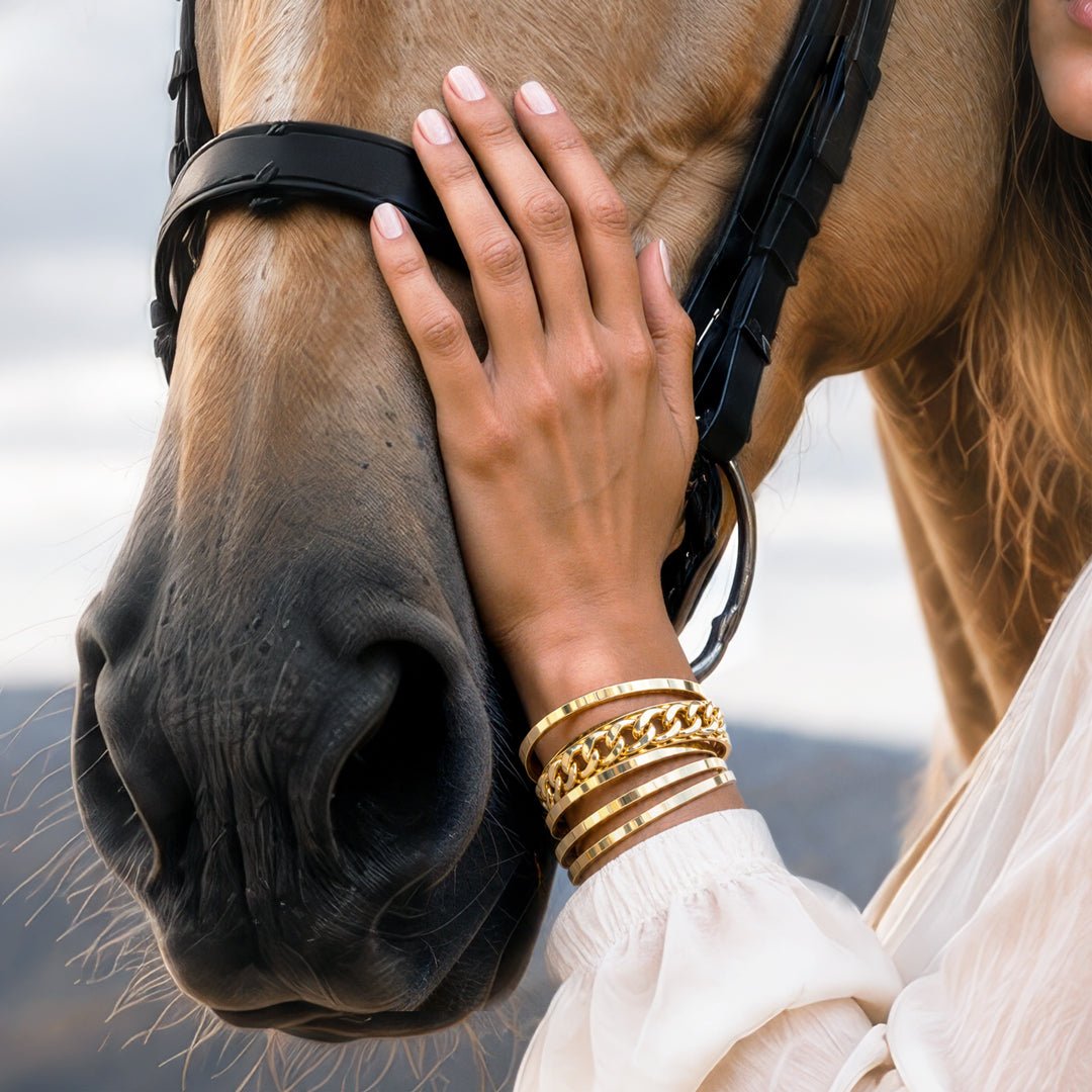 Urban Equestrian  Cadence Equestrian Bracelet - Wide Gold Curb Chain Cuff