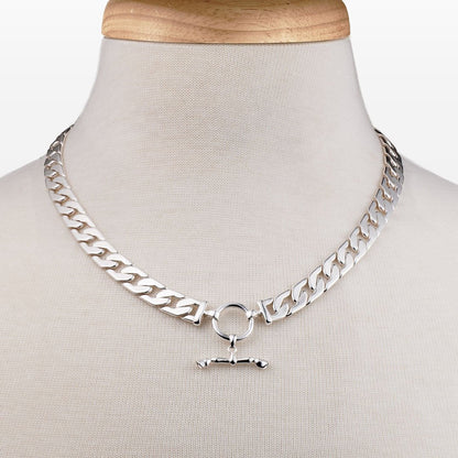 Urban Equestrian  Cadence - Equestrian Curb Chain T-Bar Necklace in Silver