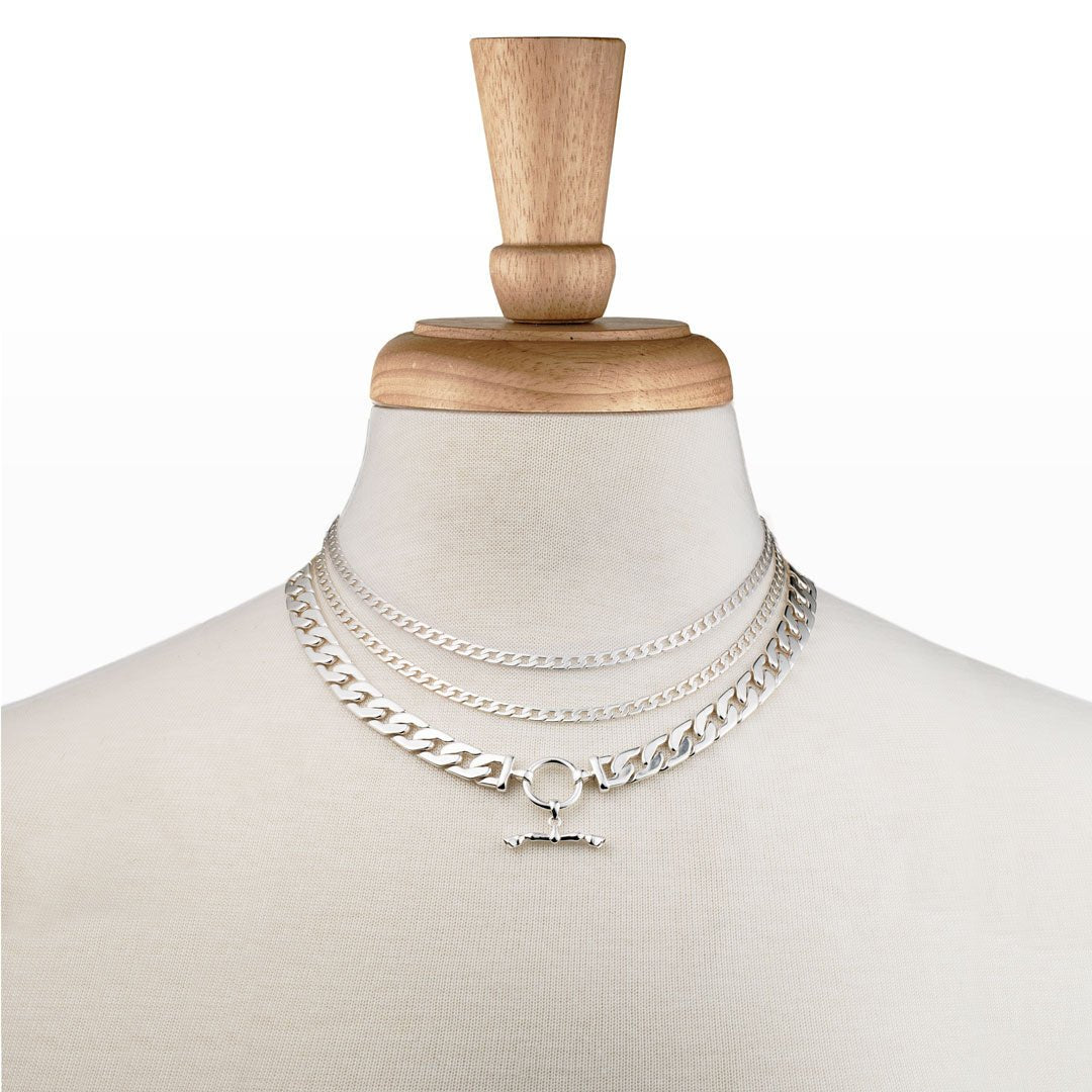 Urban Equestrian  Cadence - Equestrian Curb Chain T-Bar Necklace in Silver
