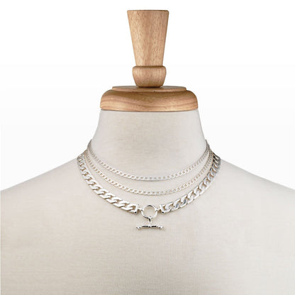 Urban Equestrian  Cadence - Equestrian Curb Chain T-Bar Necklace in Silver