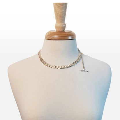 Urban Equestrian  Cadence - Equestrian Curb Chain T-Bar Necklace in Silver