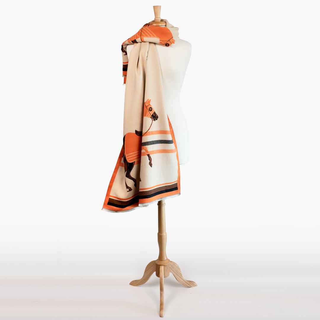 Urban Equestrian  Cali -  Tangerine Equestrian Motif Luxe Shawl