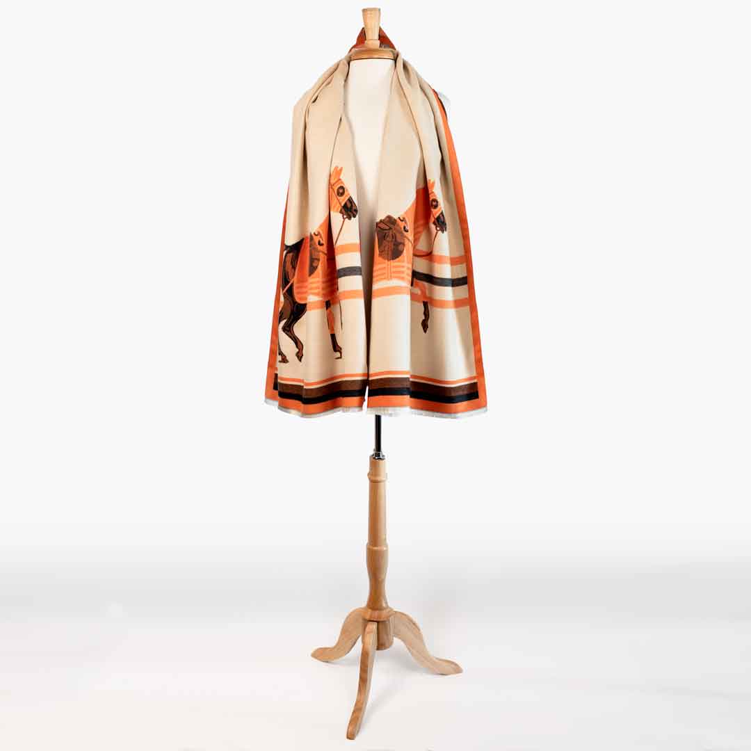 Urban Equestrian  Cali -  Tangerine Equestrian Motif Luxe Shawl
