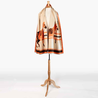 Urban Equestrian  Cali -  Tangerine Equestrian Motif Luxe Shawl