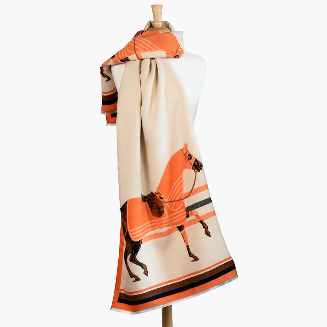 Urban Equestrian  Cali -  Tangerine Equestrian Motif Luxe Shawl