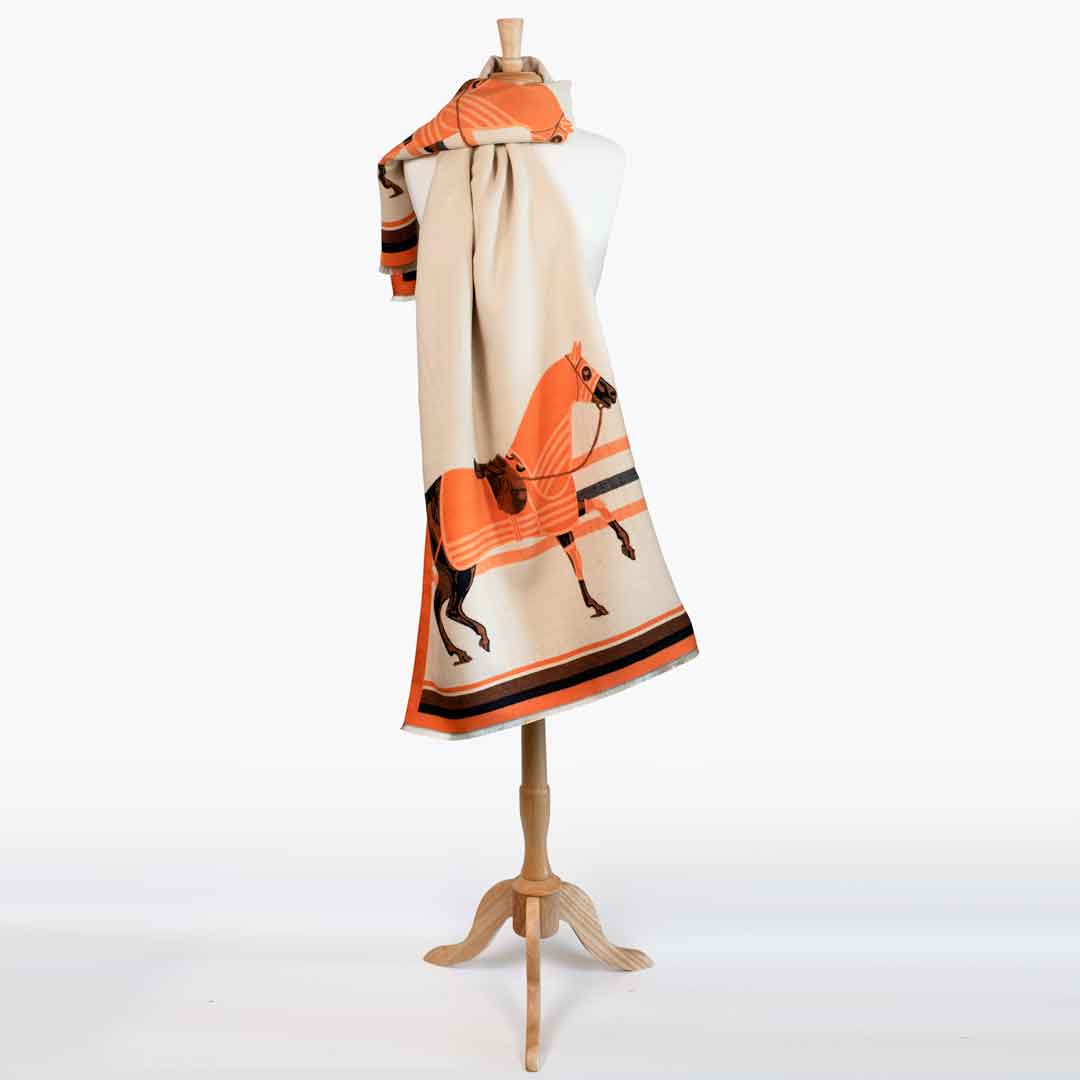 Urban Equestrian  Cali -  Tangerine Equestrian Motif Luxe Shawl