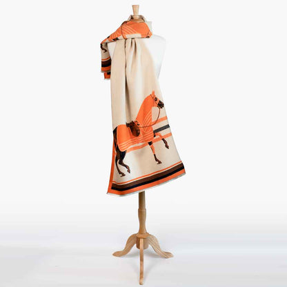 Urban Equestrian  Cali -  Tangerine Equestrian Motif Luxe Shawl