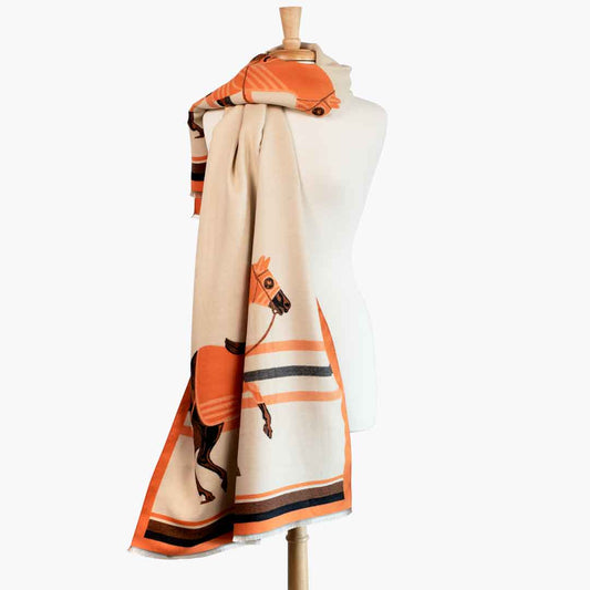Urban Equestrian  Cali -  Tangerine Equestrian Motif Luxe Shawl