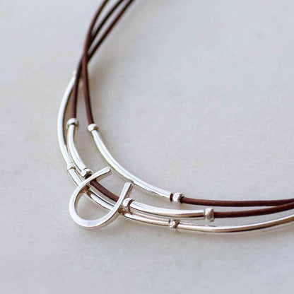 Urban Equestrian  Calista - Equestrian Horseshoe Necklace on Brown Leather