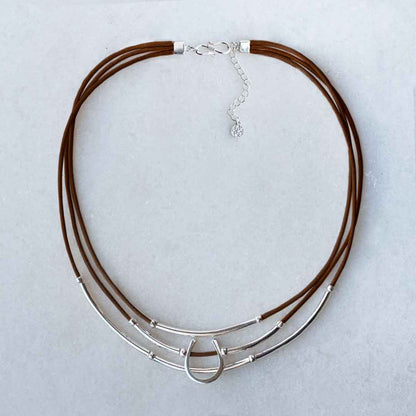 Urban Equestrian  Calista - Equestrian Horseshoe Necklace on Brown Leather