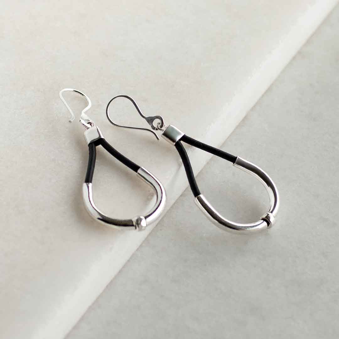 Urban Equestrian  Calista - Sterling Silver Bosal Horseshoe Earring on Black Leather