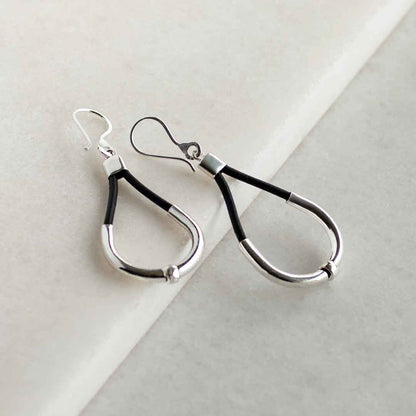 Urban Equestrian  Calista - Sterling Silver Bosal Horseshoe Earring on Black Leather