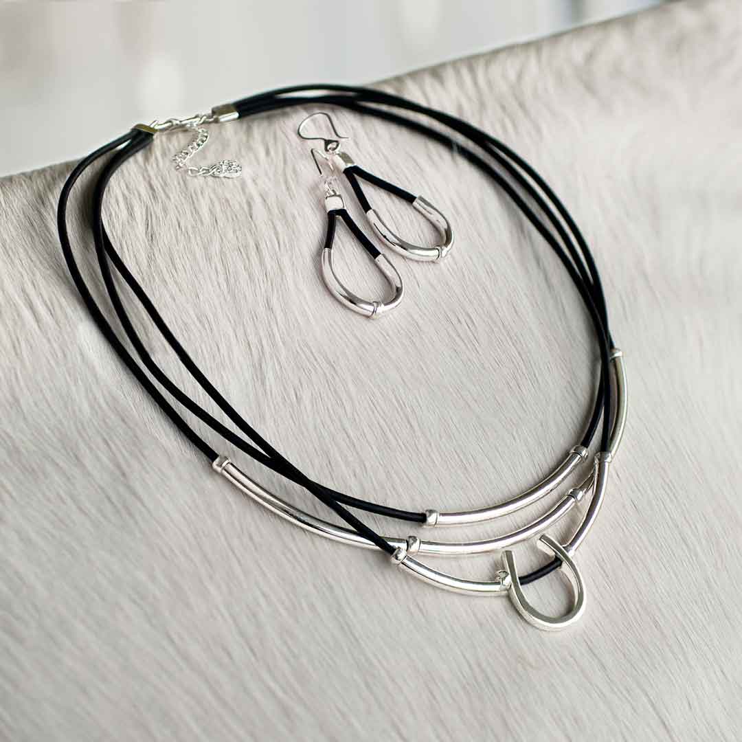 Urban Equestrian  Calista - Sterling Silver Bosal Horseshoe Earring on Black Leather