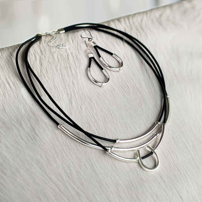 Urban Equestrian  Calista - Sterling Silver Bosal Horseshoe Earring on Black Leather