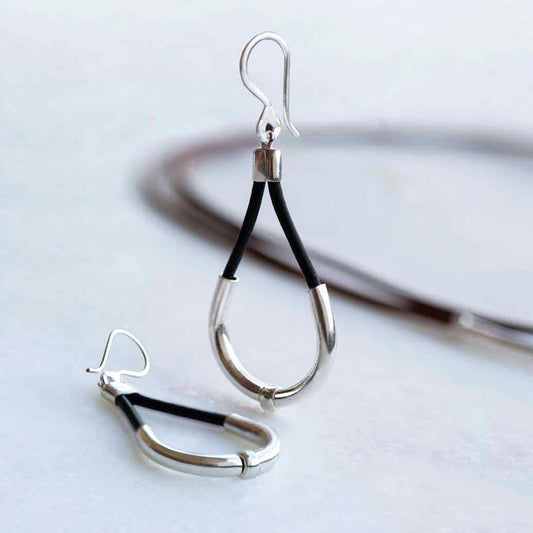 Urban Equestrian  Calista - Sterling Silver Bosal Horseshoe Earring on Black Leather