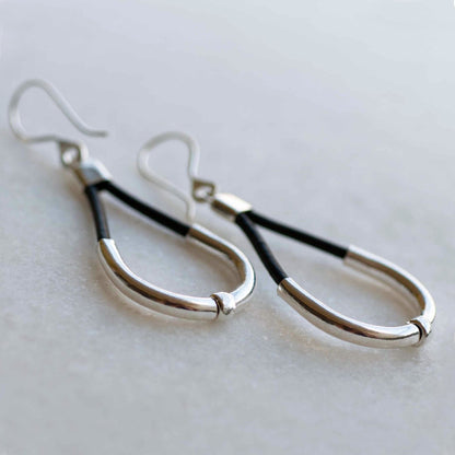 Urban Equestrian  Calista - Sterling Silver Bosal Horseshoe Earring on Black Leather