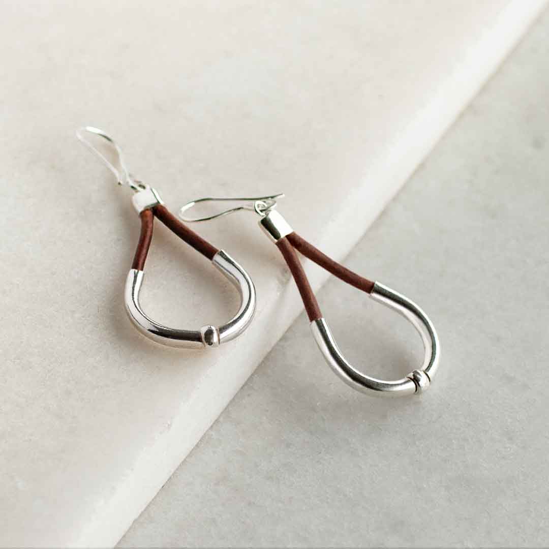 Urban Equestrian  Calista - Sterling Silver Bosal Horseshoe Earring on Brown Leather