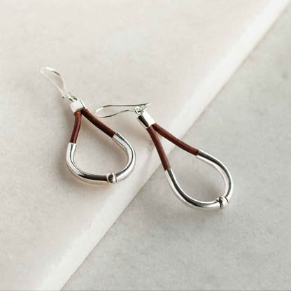 Urban Equestrian  Calista - Sterling Silver Bosal Horseshoe Earring on Brown Leather