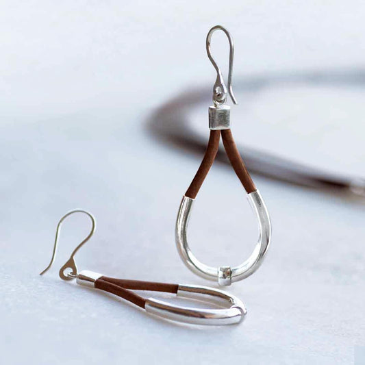 Urban Equestrian  Calista - Sterling Silver Bosal Horseshoe Earring on Brown Leather