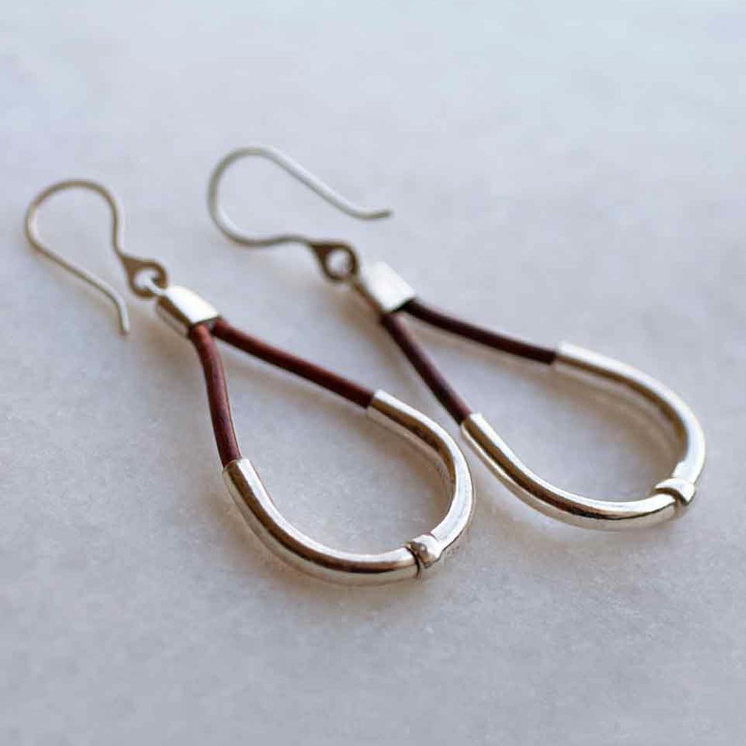 Urban Equestrian  Calista - Sterling Silver Bosal Horseshoe Earring on Brown Leather