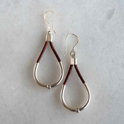 Urban Equestrian  Calista - Sterling Silver Bosal Horseshoe Earring on Brown Leather