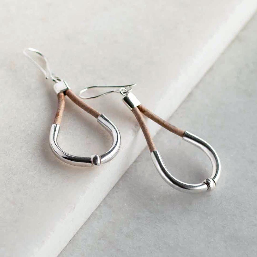 Urban Equestrian  Calista - Sterling Silver Bosal Horseshoe Earring on Natural Leather