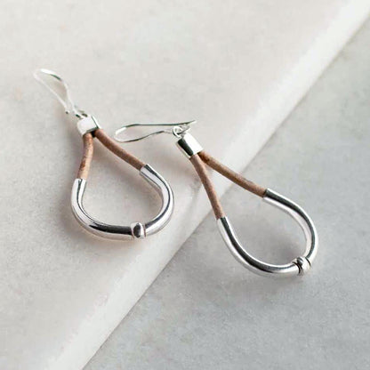 Urban Equestrian  Calista - Sterling Silver Bosal Horseshoe Earring on Natural Leather