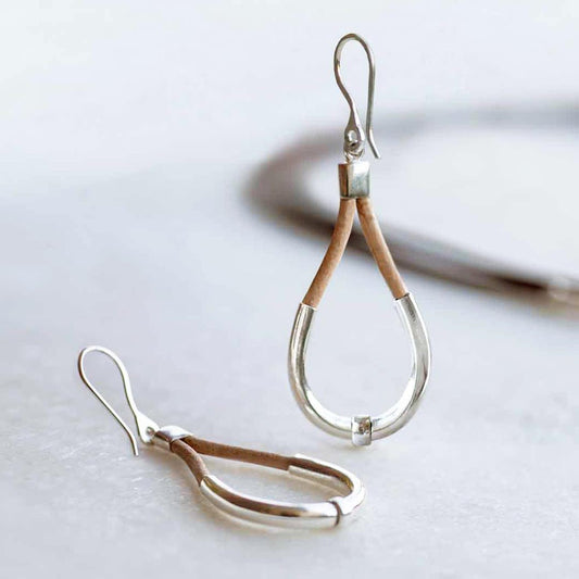 Urban Equestrian  Calista - Sterling Silver Bosal Horseshoe Earring on Natural Leather