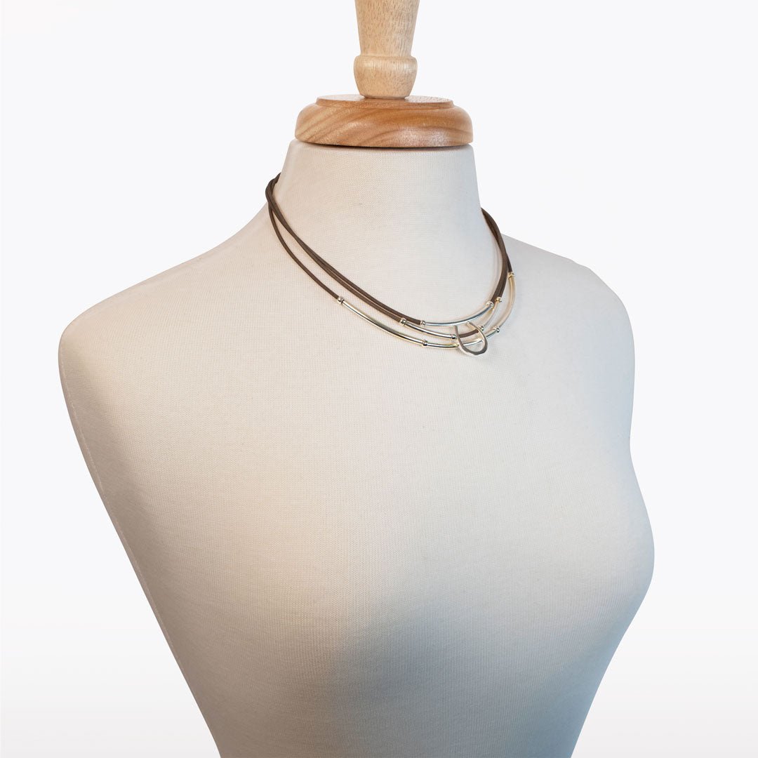Urban Equestrian  Calista - Equestrian Horseshoe Necklace on Brown Leather
