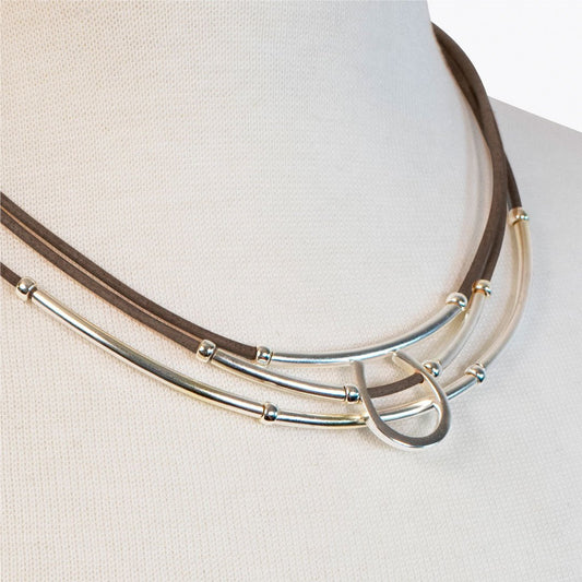 Urban Equestrian  Calista - Equestrian Horseshoe Necklace on Brown Leather