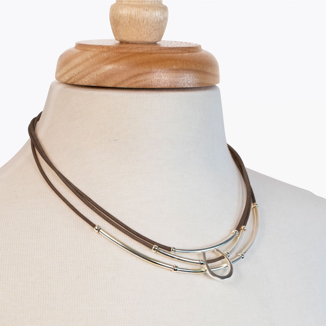 Urban Equestrian  Calista - Equestrian Horseshoe Necklace on Brown Leather