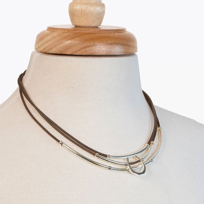 Urban Equestrian  Calista - Equestrian Horseshoe Necklace on Brown Leather